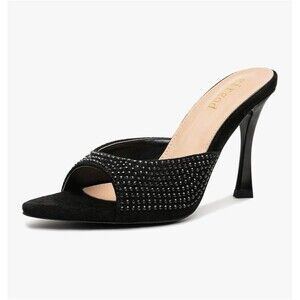 Girgod Rhinestone Black Heels for Women’s Open Pointed Toe Size 10 Dressy Pumps